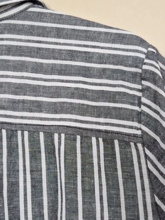 Banana Republic Black White Linen Blend Stripe Midi Shirt Dress Sz 16 pockets - Picture 8 of 10